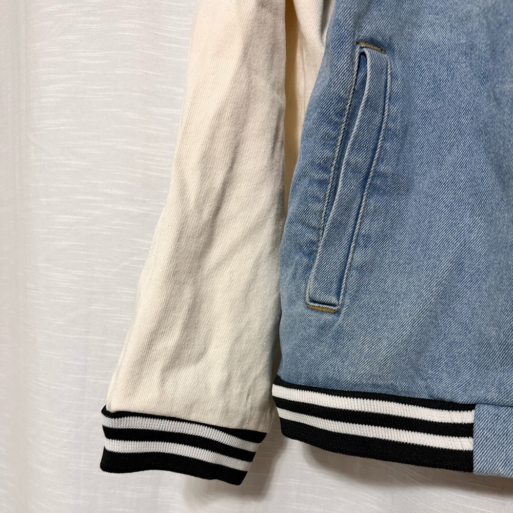 Boohooman mens varsity denim bomber jacket - Picture 2 of 5